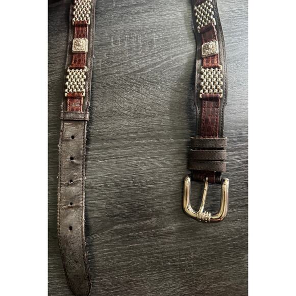VTG Captiva Brown Leather Belt With Silver Tone Accents Size Large Y2K - Picture 7 of 7